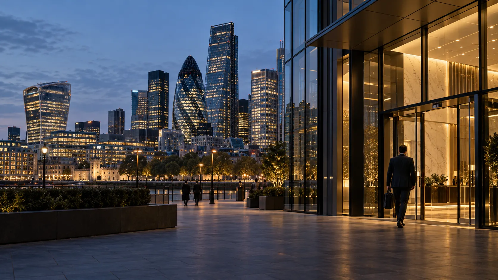London office architecture during the evening business hour