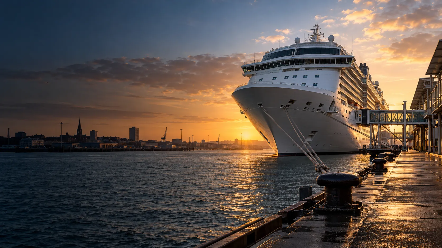 Illustrative cruise ship and Southampton passenger terminal